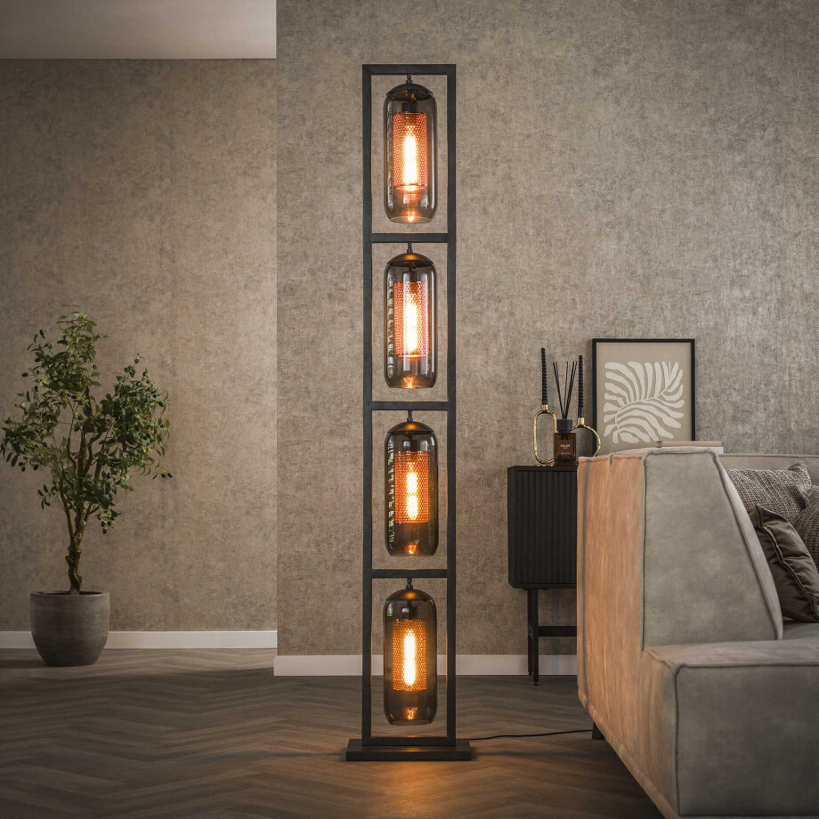 LifestyleFurn Vloerlamp 'Jaida' 4-lamps, smoke-glas LifestyleFurn Vloerlamp 'Jaida' 4-lamps, smoke-glas afbeelding 1