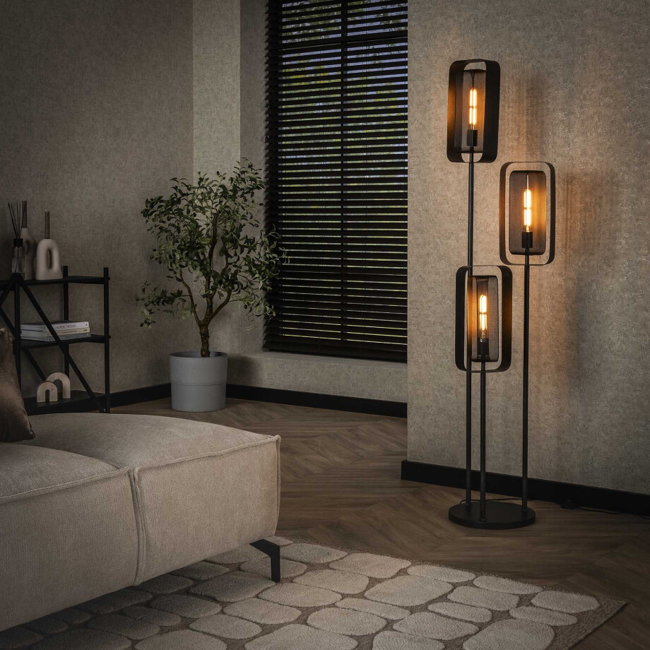 LifestyleFurn Vloerlamp 'Allyse' 3-lamps, kleur Artic Zwart afbeelding 1