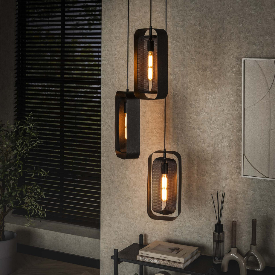 LifestyleFurn Hanglamp 'Allyse' 3-lamps, kleur Artic Zwart LifestyleFurn Hanglamp 'Allyse' 3-lamps, kleur Artic Zwart afbeelding 1