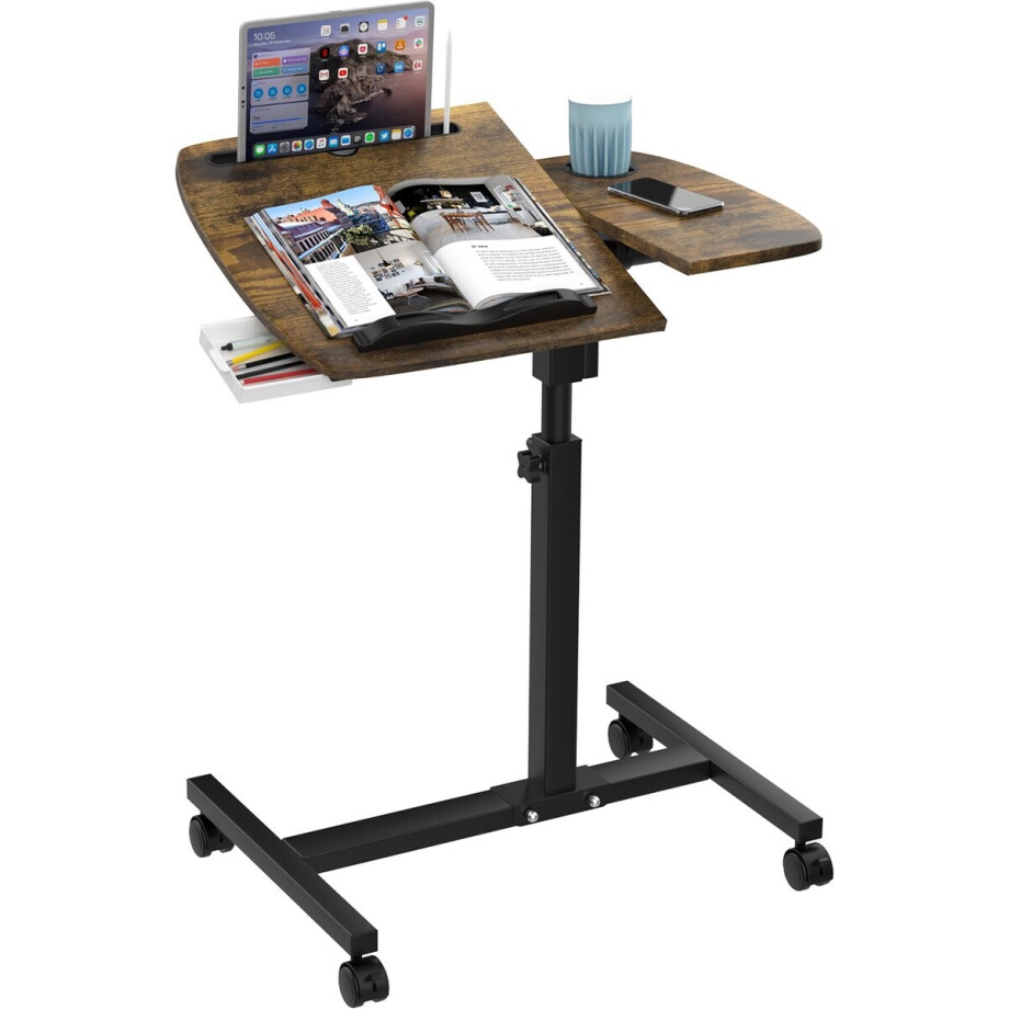 PIPIPOXER- Laptoptafel en Bijzettafel op wielen – bedtafel – laptoptandaard – In hoogte verstelbaar-Bruin PIPIPOXER- Laptoptafel en Bijzettafel op wielen – bedtafel – laptoptandaard – In hoogte verstelbaar-Bruin afbeelding 1