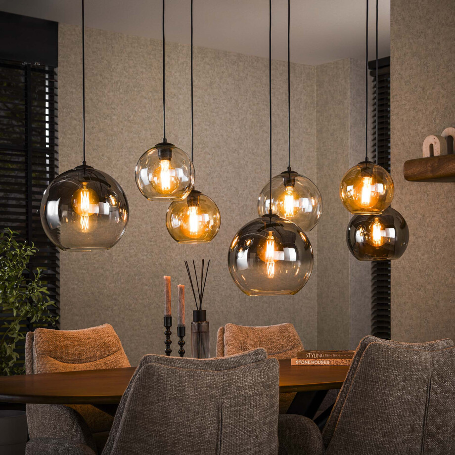LifestyleFurn Hanglamp 'Willaim' 7-lamps, Glas, kleur Chroom, Amber en Grijs LifestyleFurn Hanglamp 'Willaim' 7-lamps, Glas, kleur Chroom, Amber en Grijs afbeelding 1