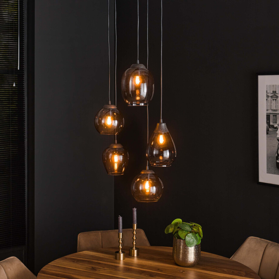 Hanglamp Mix getrapt 5-lichts Chroom glas Hanglamp Mix getrapt 5-lichts Chroom glas afbeelding