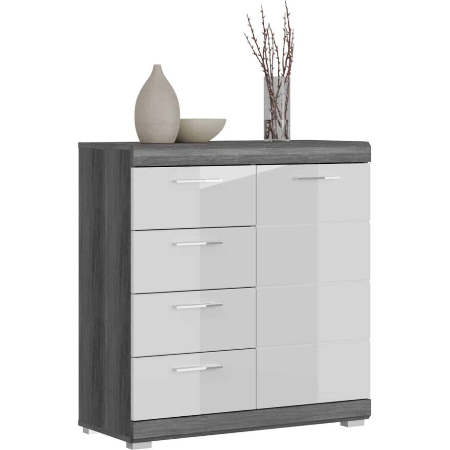 Scout ladekast wit hoogglans MDF TZ rook zilver NB - 37x80x85cm Scout ladekast wit hoogglans MDF TZ rook zilver NB - 37x80x85cm afbeelding 1