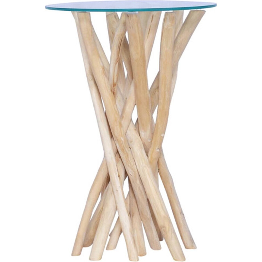 vidaXL - Salontafel - met - glazen - blad - 35x50 - cm - massief - teakhout afbeelding 1