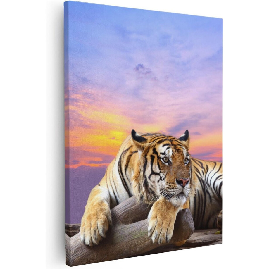 Artaza Canvas Schilderij Tijger Tijdens Zonsondergang - 80x100 - Groot - Foto Op Canvas - Canvas Print afbeelding 1