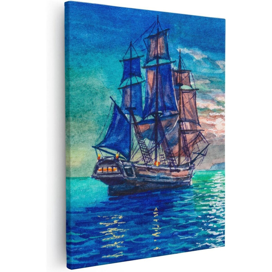 Artaza Canvas Schilderij Schip - 40x50 cm - Wanddecoratie Strand - Muurdecoratie Zeilboot - Kamer Accessoires Zeezicht afbeelding 1