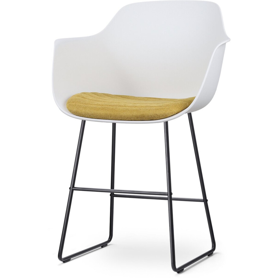 Nolon Nino-Liz Barkruk Wit met Okergeel Zitkussen - Armleuningen - Zwart Onderstel - 65 cm - Kookeiland - Barstoel met Rugleuning afbeelding 1