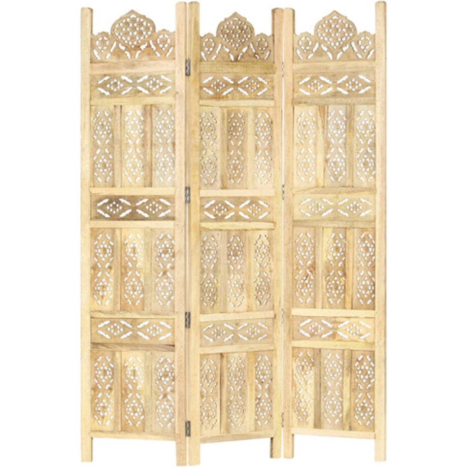 vidaXL - Kamerscherm - 3 - panelen - handgesneden - 120x165 - cm - massief - mangohout afbeelding 1