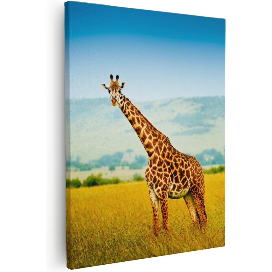 Artaza - Canvas Schilderij - Giraffe In Het Veld - 80x100 - Groot - Foto Op Canvas - Canvas Print afbeelding 1
