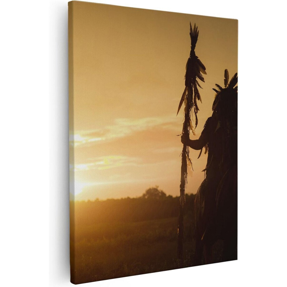 Artaza Canvas Schilderij Indiaan Op Paard - 80x100 cm - Groot - Wanddecoratie Zonsondergang - Muurdecoratie Paard - Decoratie Silhouet Artaza Canvas Schilderij Indiaan Op Paard - 80x100 cm - Groot - Wanddecoratie Zonsondergang - Muurdecoratie Paard - Decoratie Silhouet afbeelding 1