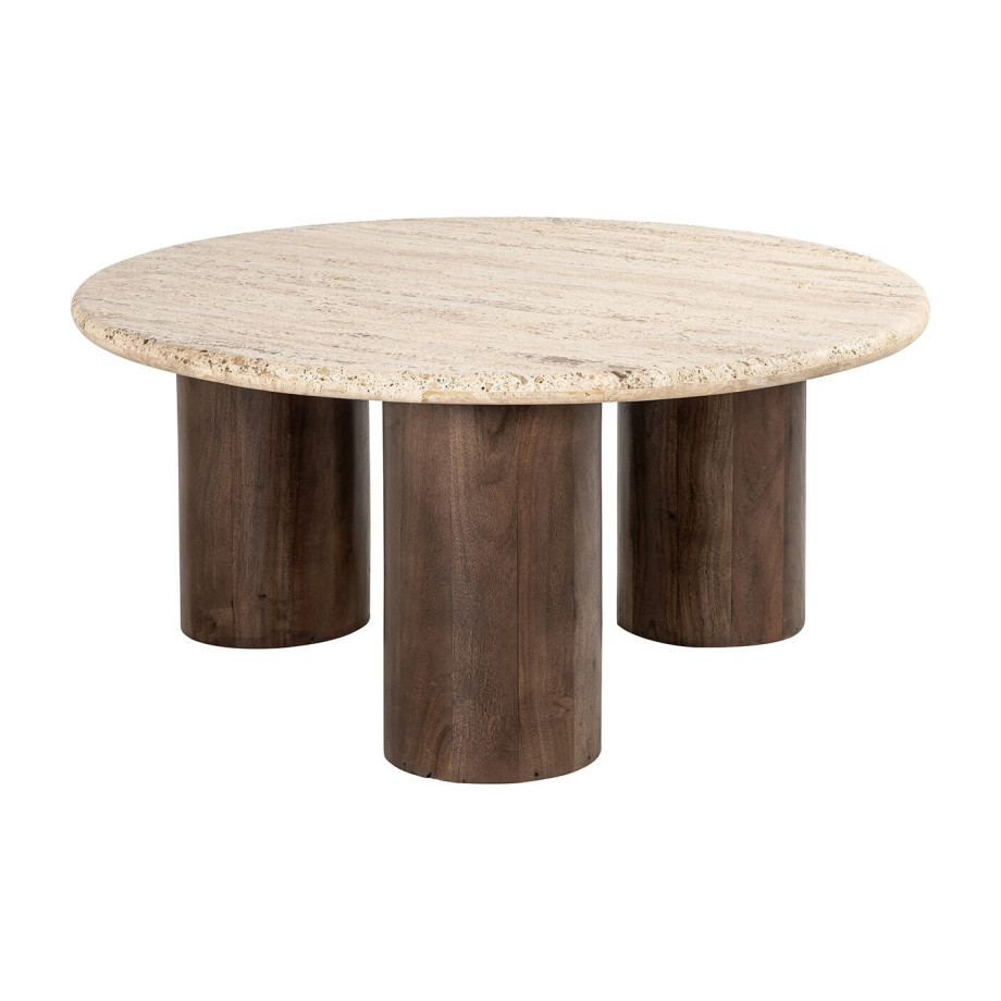 Richmond Ronde Salontafel 'Douglas' Mangohout en Travertin, 90cm afbeelding 