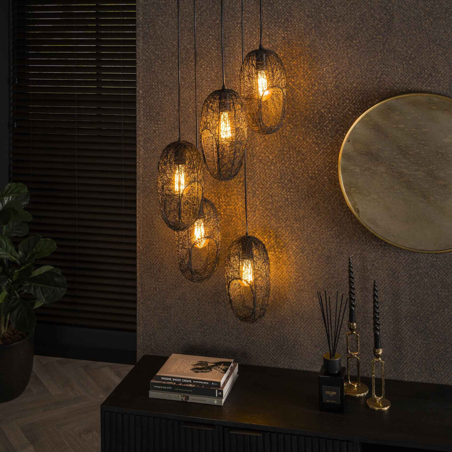 LifestyleFurn Hanglamp 'Shanay' Wire, 5-lamps LifestyleFurn Hanglamp 'Shanay' Wire, 5-lamps afbeelding 1
