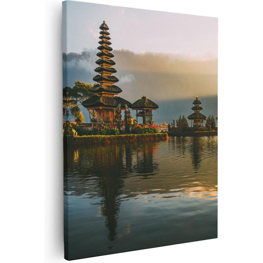 Artaza Canvas Schilderij Bali Tempel - 80x100 cm - Groot - Wanddecoratie Landschap - Muurdecoratie Zonsondergang - Schilderijen Op Canvas afbeelding 1