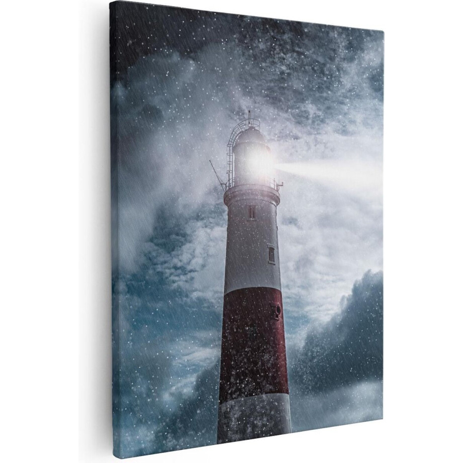 Artaza Canvas Schilderij Vuurtoren - 80x100 cm - Groot - Wanddecoratie Storm - Muurdecoratie Zee - Schilderijen Op Canvas Kust afbeelding 1