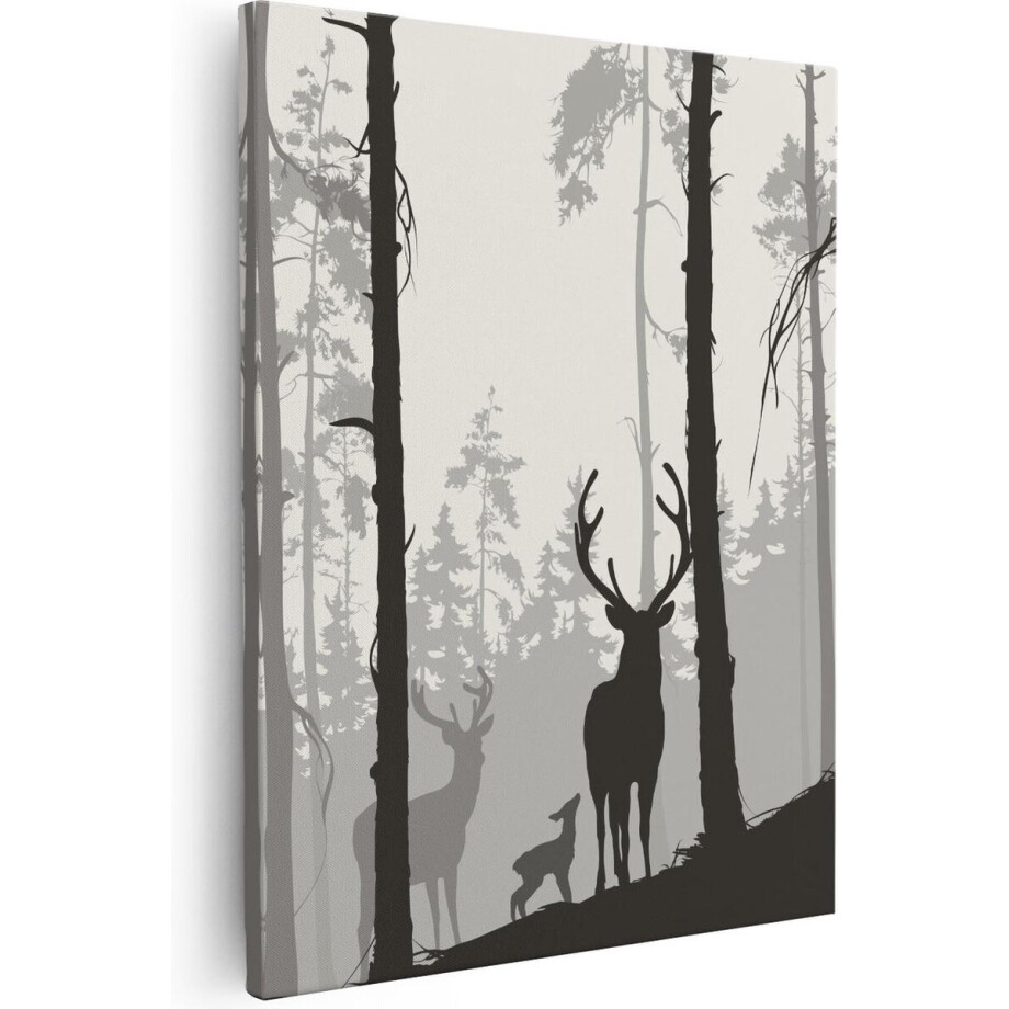 Artaza Canvas Schilderij Herten In Het Bos - Silhouet  - 80x100 - Groot - Foto Op Canvas - Canvas Print afbeelding 1