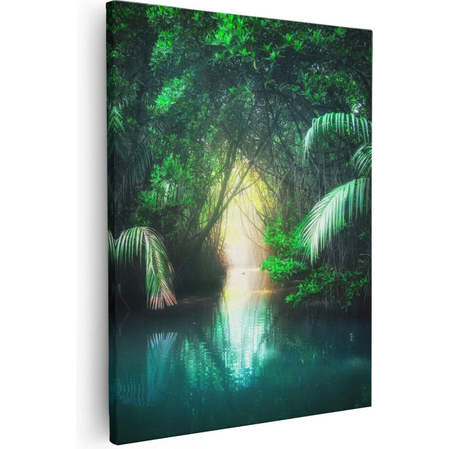 Artaza - Canvas Schilderij - Tropische Jungle Met Een Turquoise Meer - 40x50 - Foto Op Canvas - Canvas Print afbeelding 1