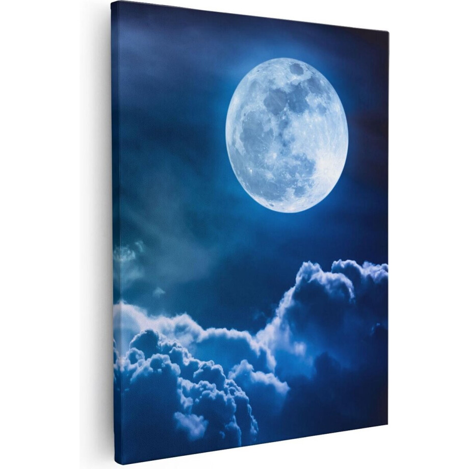Artaza - Canvas Schilderij - Volle Maan bij Wolken - 80x100 - Groot - Foto Op Canvas - Canvas Print afbeelding 1