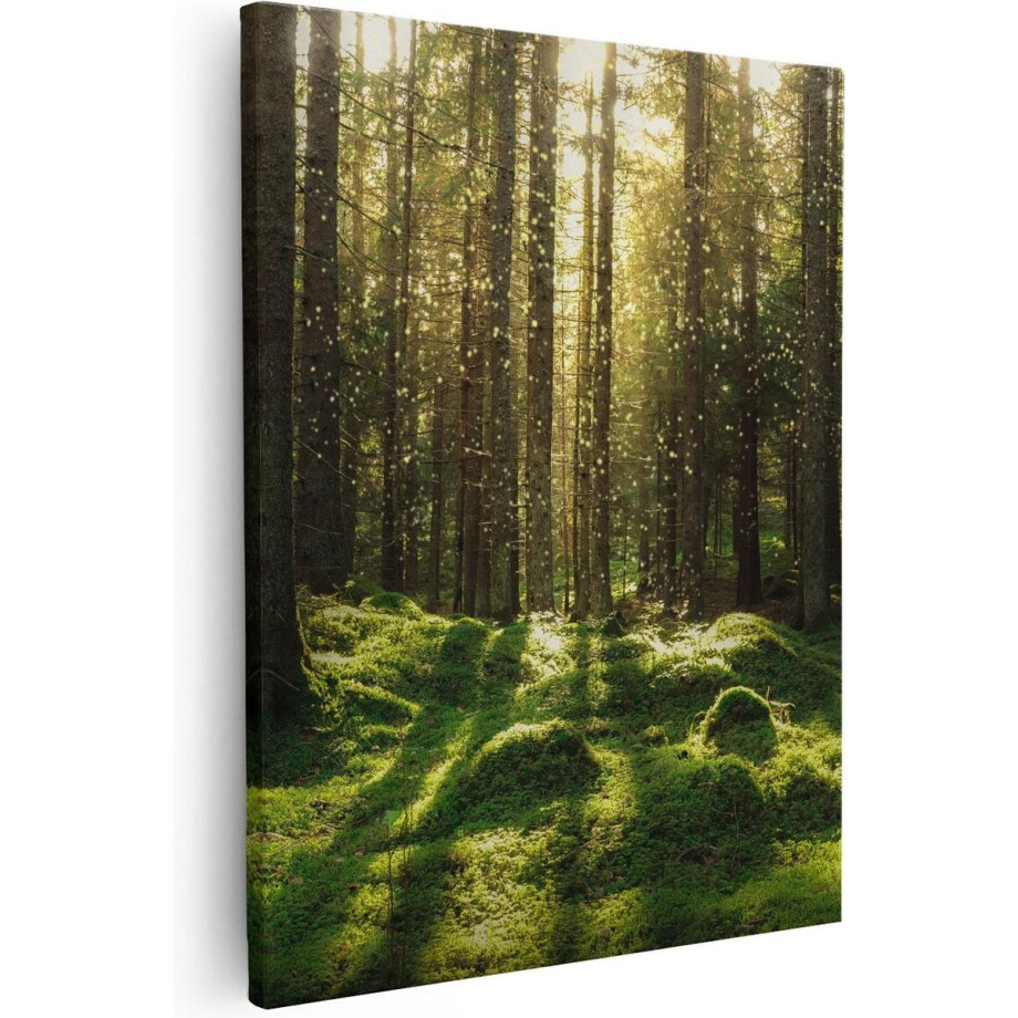 Artaza - Canvas Schilderij - Bos met Groen Mos op de Grond - 80x100 - Groot - Foto Op Canvas - Canvas Print afbeelding 1