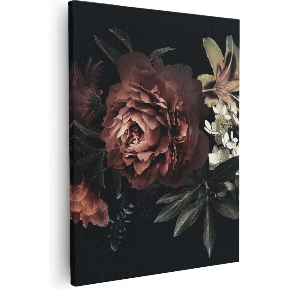 Artaza Canvas Schilderij Bloemen Op Een Zwart Achtergrond - 80x100 cm - Groot - Wanddecoratie Woonkamer - Schilderijen - Muurdecoratie Artaza Canvas Schilderij Bloemen Op Een Zwart Achtergrond - 80x100 cm - Groot - Wanddecoratie Woonkamer - Schilderijen - Muurdecoratie afbeelding 1