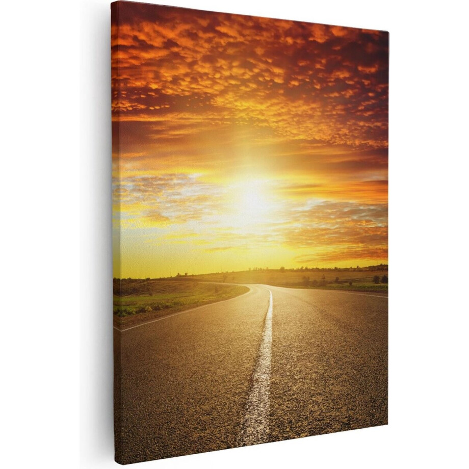 Artaza - Canvas Schilderij - Zonsondergang Over De Weg Met Een Rode Lucht - 40x50 - Foto Op Canvas - Canvas Print Artaza - Canvas Schilderij - Zonsondergang Over De Weg Met Een Rode Lucht - 40x50 - Foto Op Canvas - Canvas Print afbeelding 1