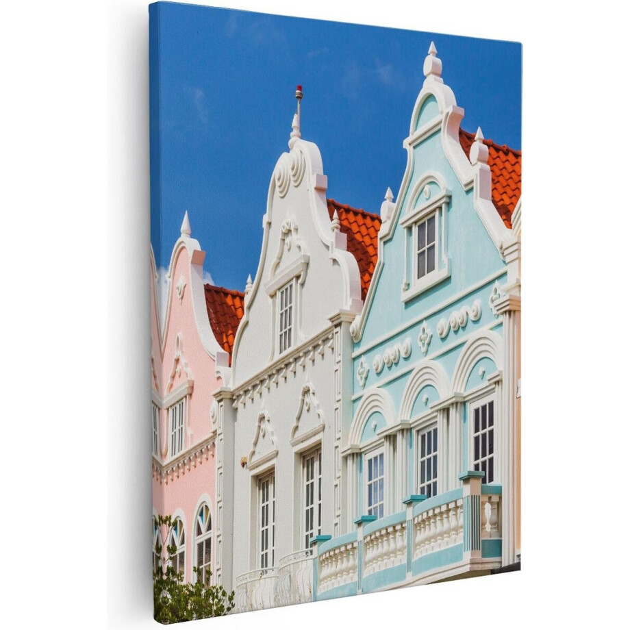 Artaza - Canvas Schilderij - Aruba Kleurrijke Huisjes - Nederlandse Antillen - 40x50 - Foto Op Canvas - Canvas Print afbeelding 1