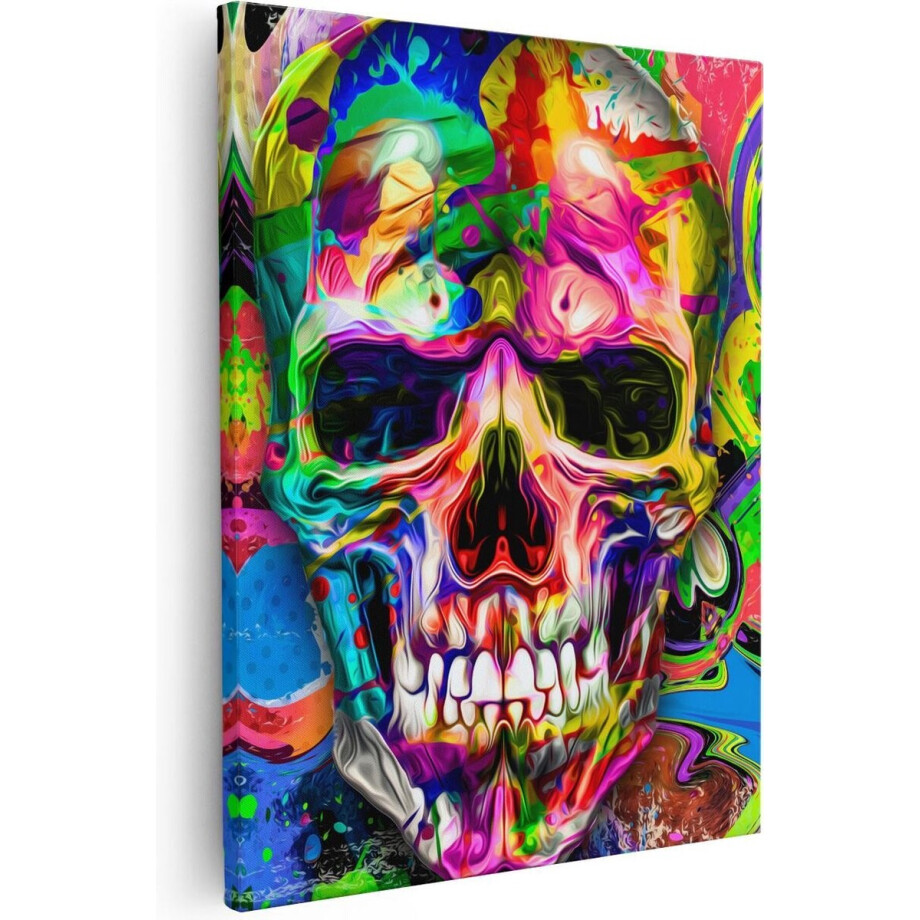 Artaza Canvas Schilderij Pop Art Skull - 40x50 cm - Wanddecoratie Abstract - Muurdecoratie Kleurrijk - Kamer Accessoires afbeelding 1