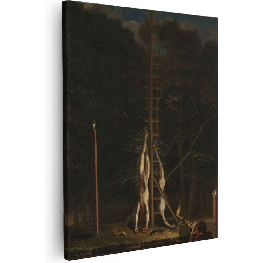 Artaza Canvas Schilderij Oude Meesters - 80x100 cm - Groot - Wanddecoratie Nachtscene - Muurdecoratie Jachtstilleven - Decoratie Klassiek afbeelding 1