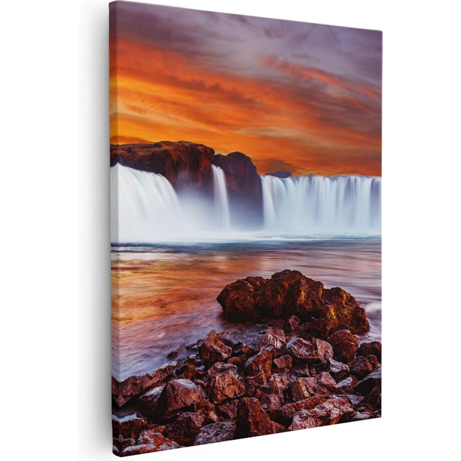 Artaza - Canvas Schilderij - Waterval Bij Een Oranje Hemel - 40x50 - Foto Op Canvas - Canvas Print afbeelding 1