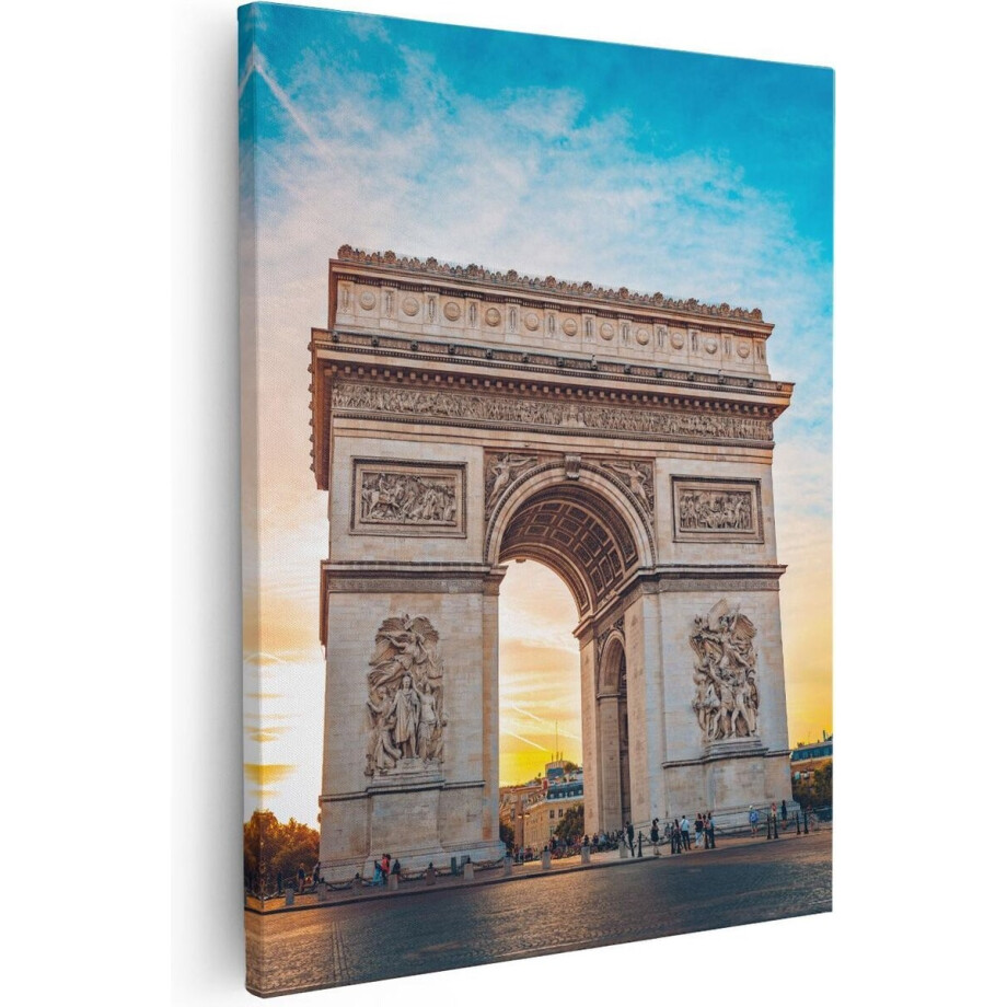 Artaza Canvas Schilderij Arc De Triomphe In Parijs Met Zonsondergang - 80x100 - Groot - Foto Op Canvas - Canvas Print afbeelding 1