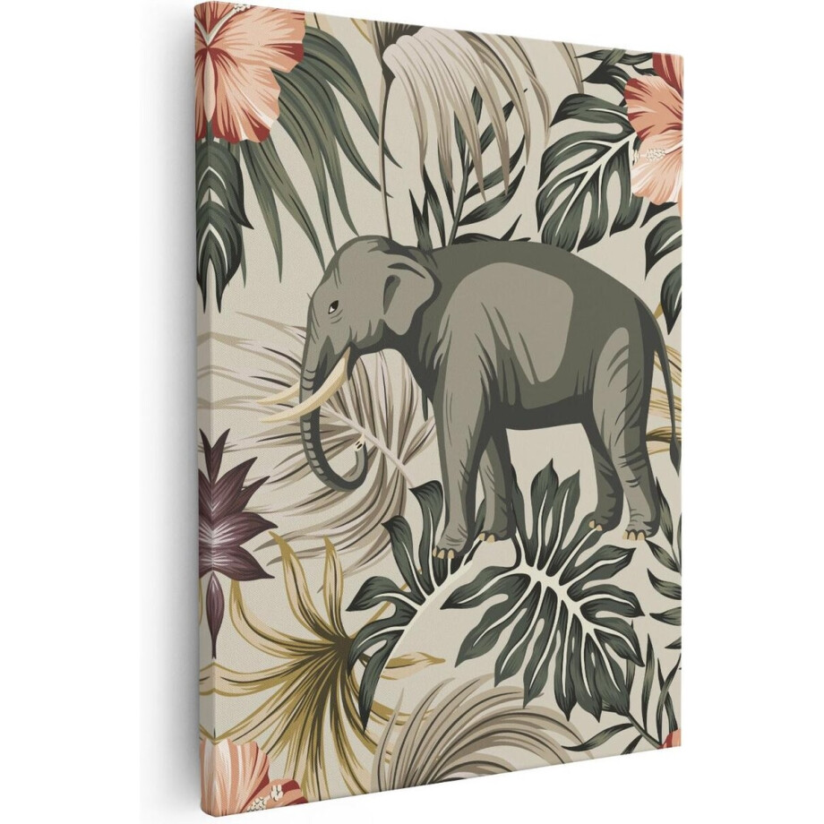 Artaza Canvas Schilderij Tropisch Getekende Olifant - Abstract - 80x100 - Groot - Foto Op Canvas - Canvas Print afbeelding 1