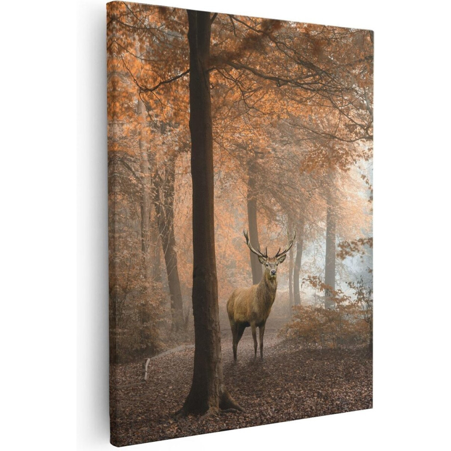 Artaza Canvas Schilderij Hert In Het Bos - Herfst - 40x50 cm - Wanddecoratie Woonkamer - Schilderijen - Muurdecoratie afbeelding 1