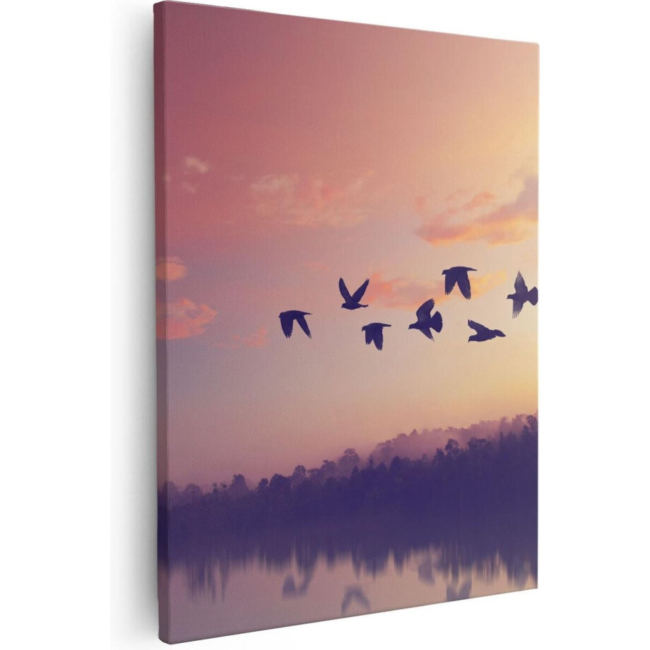 Artaza Canvas Schilderij Vogels - 80x100 cm - Groot - Wanddecoratie Zonsondergang - Muurdecoratie Meer - Schilderijen Op Canvas Artaza Canvas Schilderij Vogels - 80x100 cm - Groot - Wanddecoratie Zonsondergang - Muurdecoratie Meer - Schilderijen Op Canvas afbeelding 1