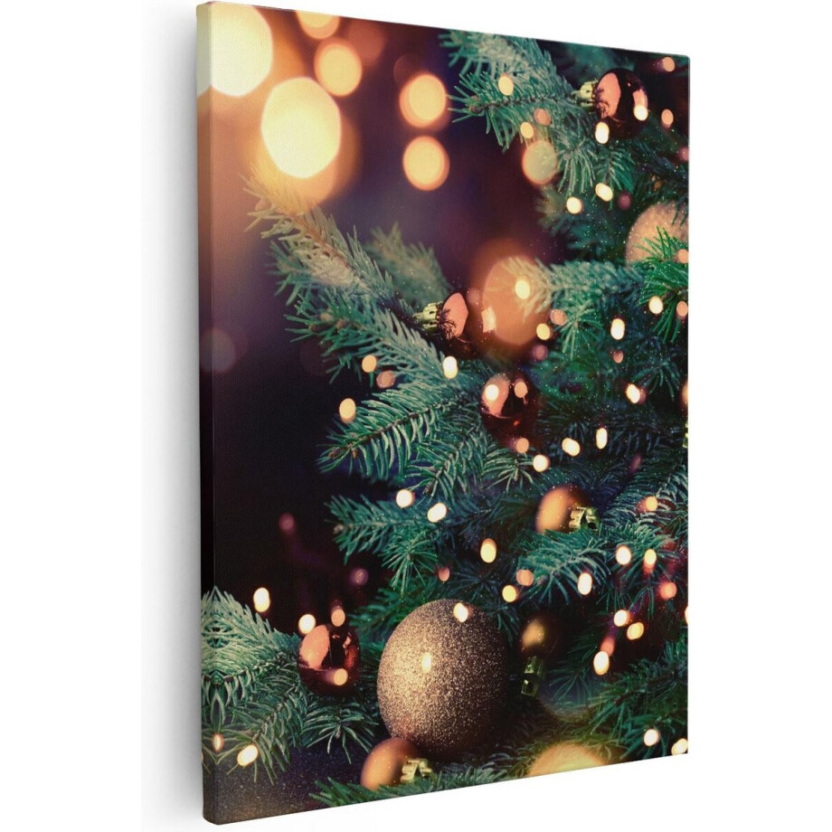 Artaza Canvas Schilderij Kerstboom - 80x100 cm - Groot - Wanddecoratie Woonkamer - Muurdecoratie Kerst - Decoratie Lichtjes afbeelding 1