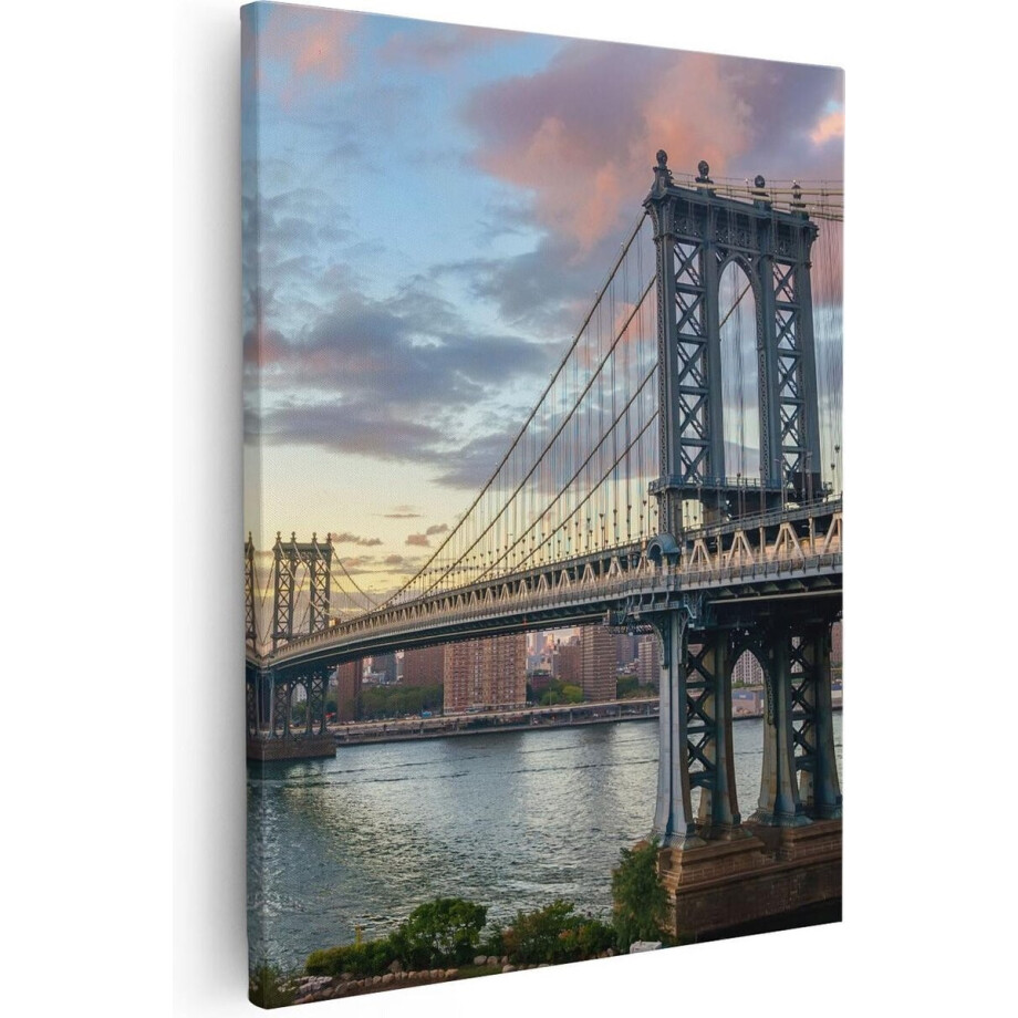 Artaza Canvas Schilderij Manhattan Bridge Brug In New York - 80x100 - Groot - Foto Op Canvas - Canvas Print afbeelding 1