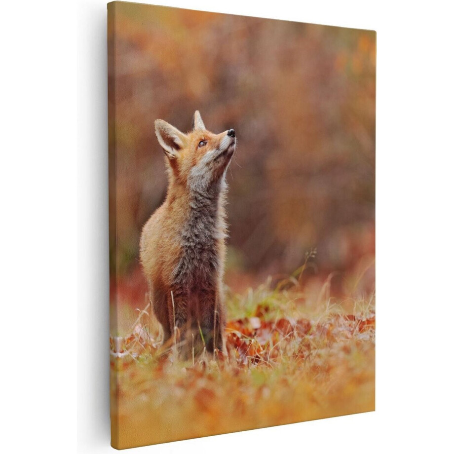 Artaza Canvas Schilderij Vos - 80x100 cm - Groot - Wanddecoratie Herfst - Muurdecoratie Dieren - Schilderij Bos afbeelding 1