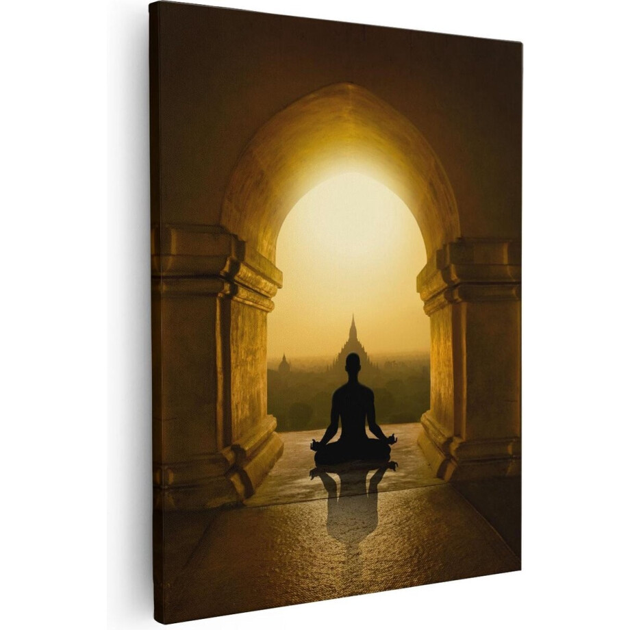 Artaza Canvas Schilderij Man Doet Yoga In Een Boeddha Tempel - 40x50 - Foto Op Canvas - Canvas Print afbeelding 1