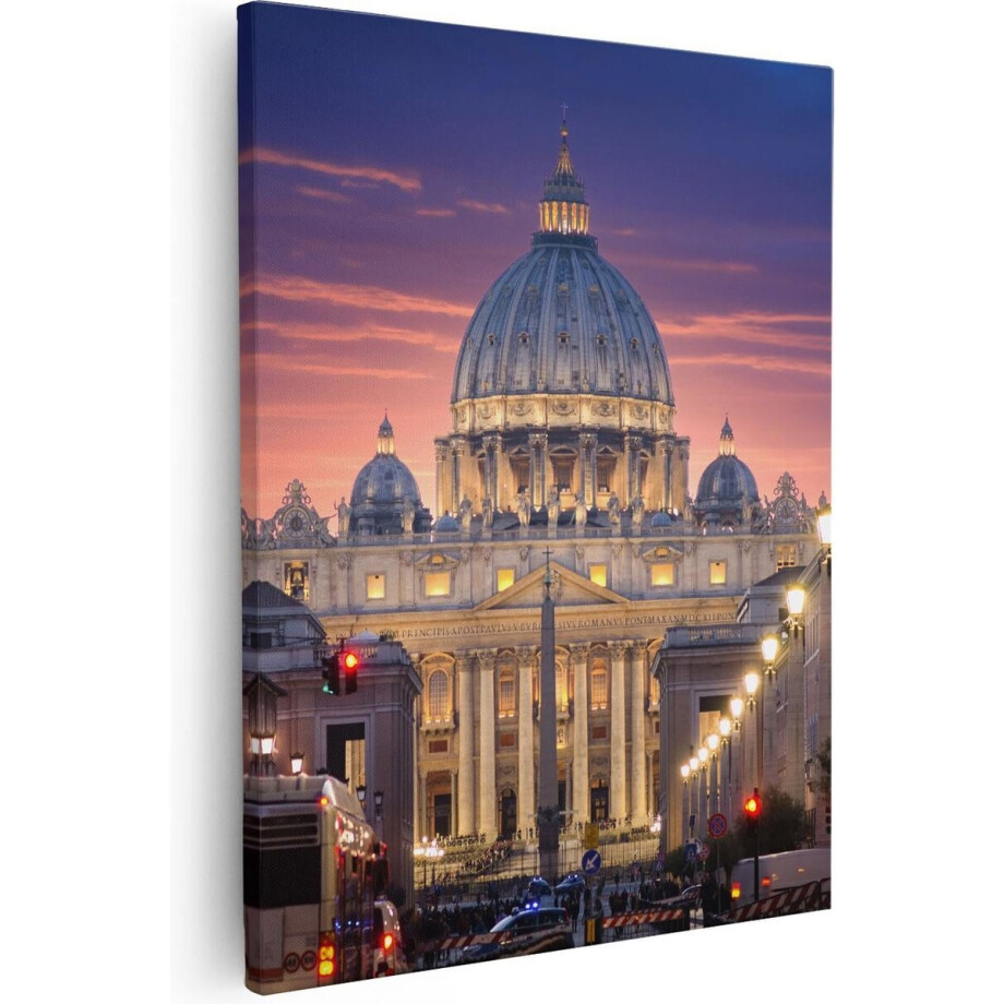 Artaza Canvas Schilderij Sint-Pietersbasiliek - 80x100 cm - Groot - Wanddecoratie Rome - Muurdecoratie Italië - Schilderij Christelijk afbeelding 1