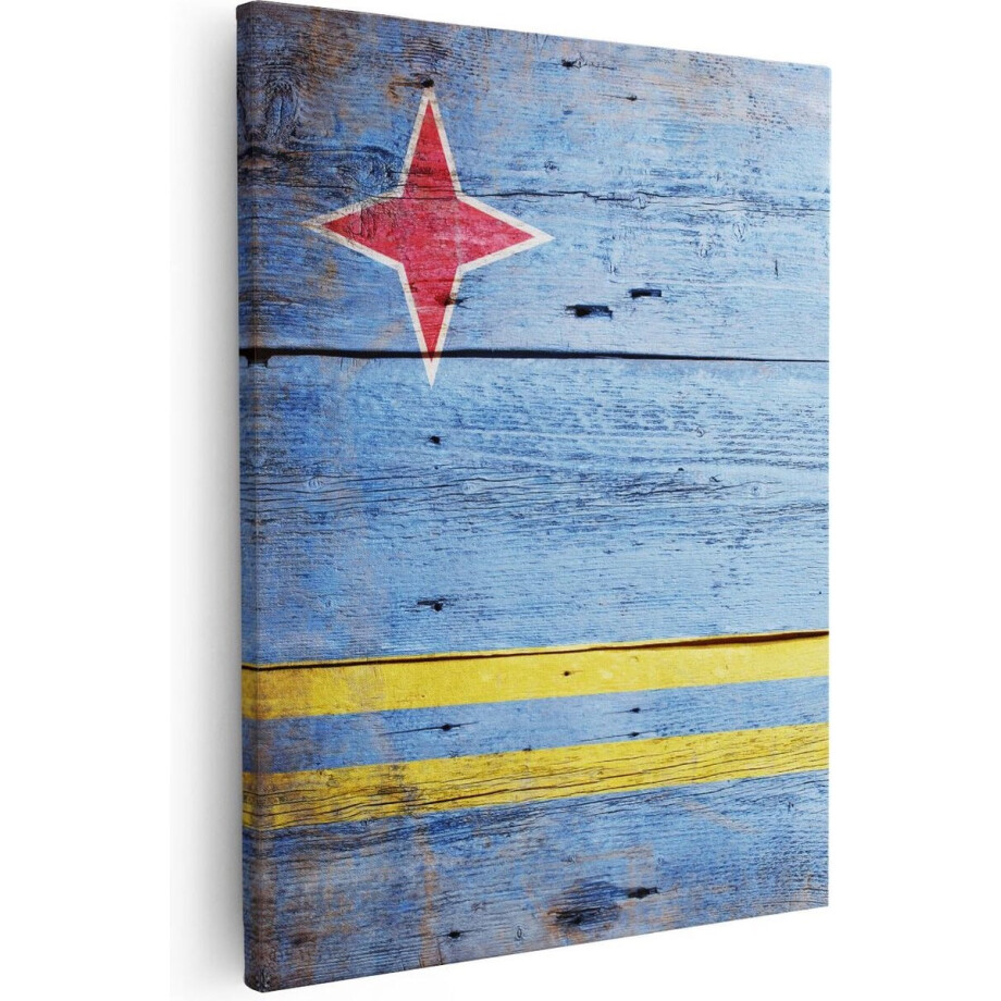 Artaza - Canvas Schilderij - Aruba Vlag op Hout - 80x100 - Groot - Foto Op Canvas - Canvas Print afbeelding 1