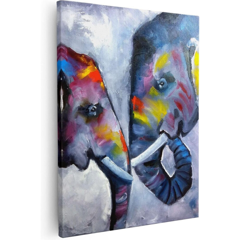 Artaza Canvas Schilderij Twee Getekende Olifanten - Abstract - 40x50 - Foto Op Canvas - Canvas Print afbeelding 1