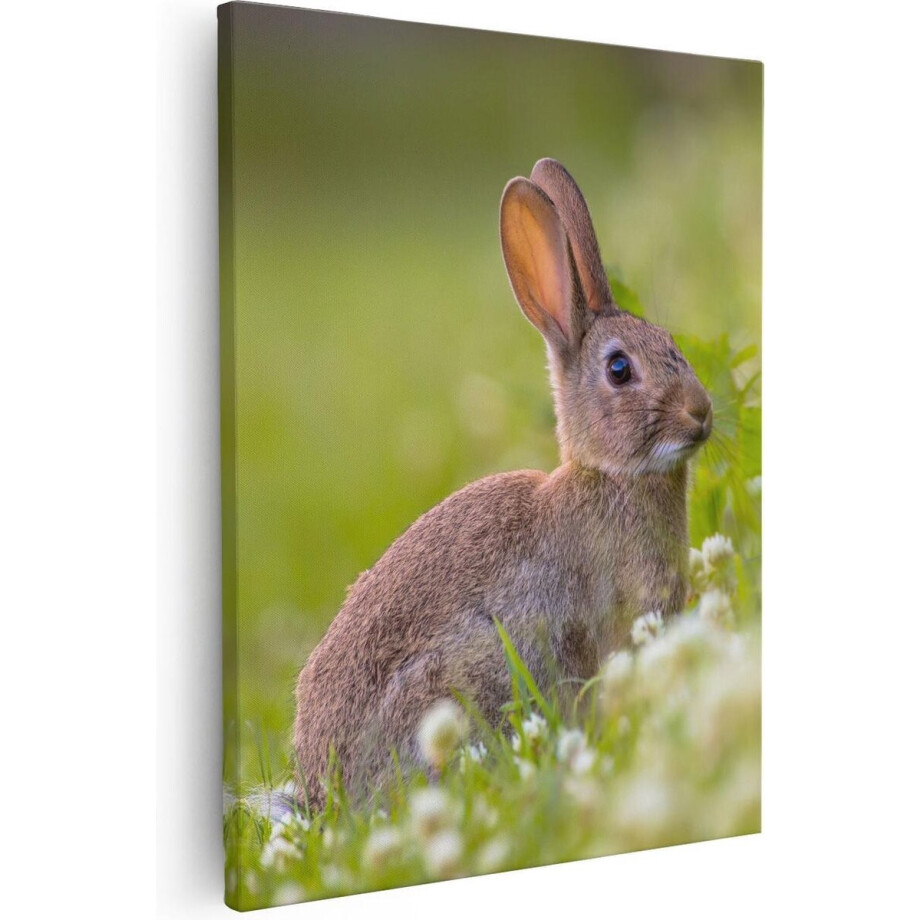 Artaza - Canvas Schilderij - Konijn Tussen De Witte Bloemen - 80x100 - Groot - Foto Op Canvas - Canvas Print afbeelding 1