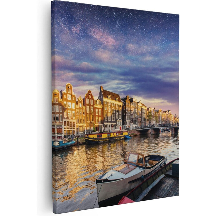 Artaza Canvas Schilderij Amsterdamse Gracht In De Nacht Met Sterren - 80x100 - Groot - Foto Op Canvas - Canvas Print Artaza Canvas Schilderij Amsterdamse Gracht In De Nacht Met Sterren - 80x100 - Groot - Foto Op Canvas - Canvas Print afbeelding 1