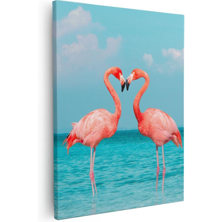 Artaza - Canvas Schilderij - Twee Flamingo's in een Hart Vorm in het Water - 40x50 - Foto Op Canvas - Canvas Print afbeelding 1