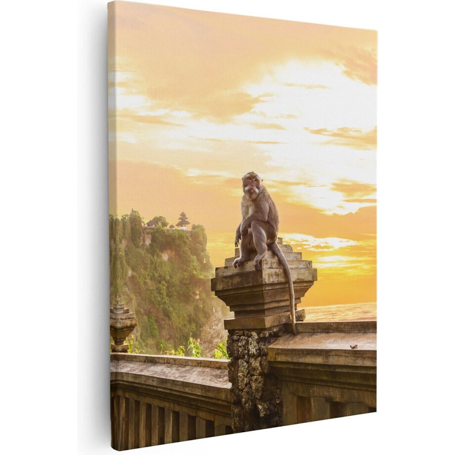 Artaza Canvas Schilderij Aap - 80x100 cm - Groot - Wanddecoratie Bali - Muurdecoratie Zonsondergang - Schilderijen Dieren afbeelding 1