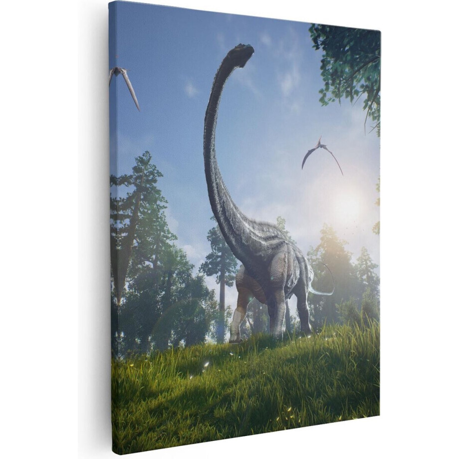 Artaza - Canvas Schilderij - Diplodocus Dinosauriër in het Bos - 40x50 - Foto Op Canvas - Canvas Print afbeelding 1