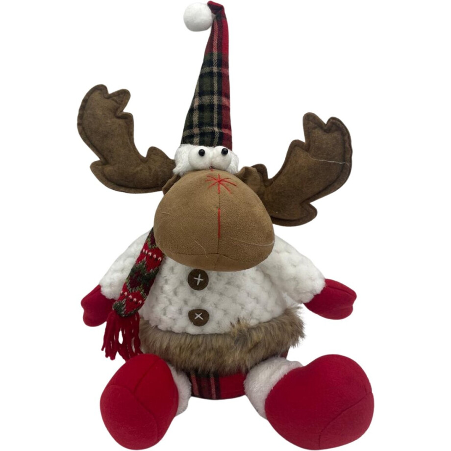 Decoratie eland knuffel zittend rood wit 45 cm | 809302 | Home Sweet Home | Stoer & Sober Woonstijl afbeelding 1