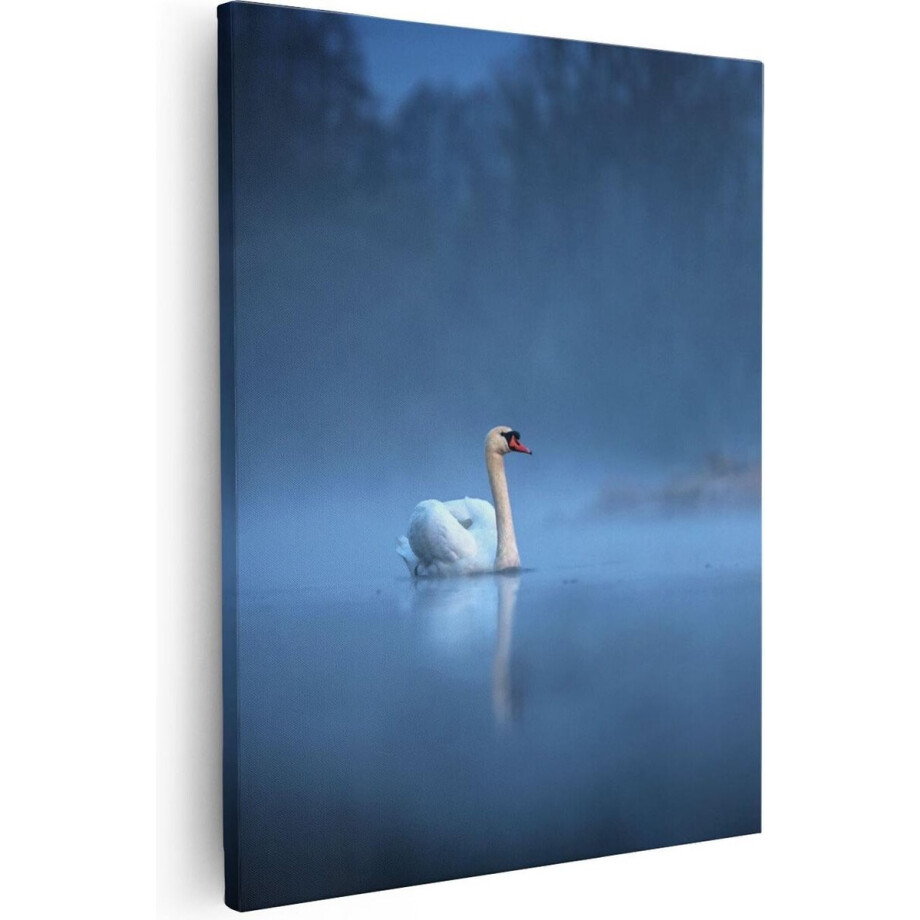 Artaza Canvas Schilderij Zwaan In Mist - 40x50 cm - Muurdecoratie Vogels - Wanddecoratie Woonkamer - Kamer Accessoires Water afbeelding 1