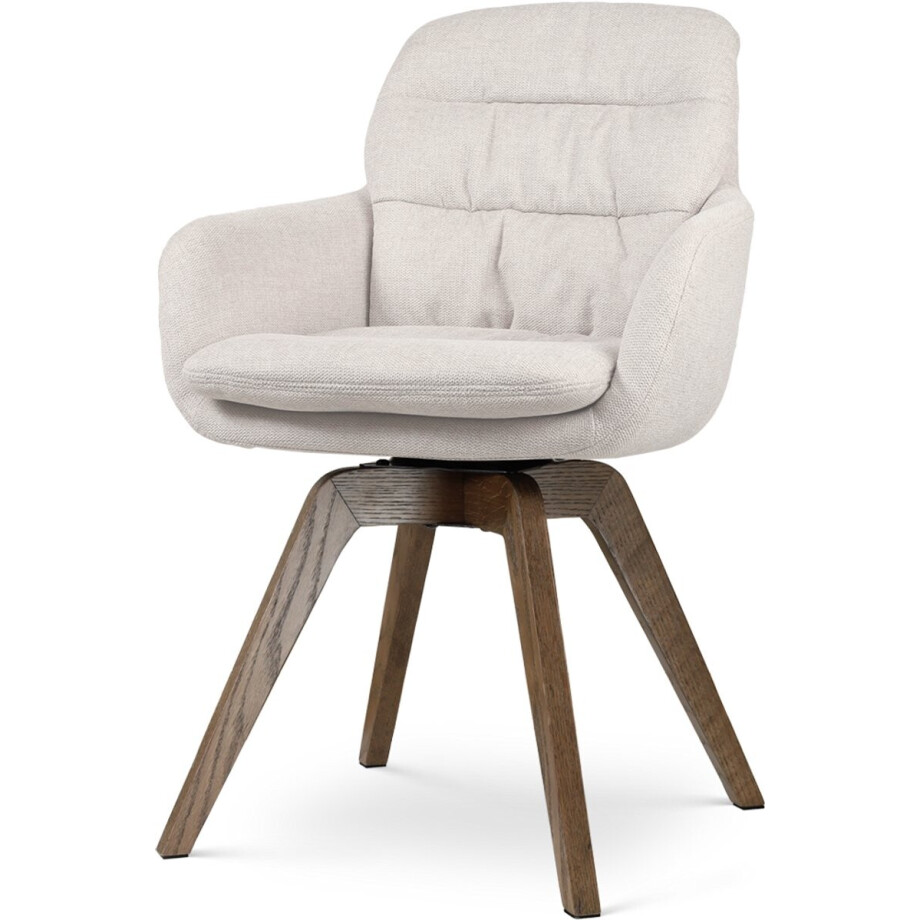 Nolon Noor-Mia draaibare Eetkamerstoel beige - walnoot houten onderstel - japandi - armleuning - elegant Nolon Noor-Mia draaibare Eetkamerstoel beige - walnoot houten onderstel - japandi - armleuning - elegant afbeelding 1