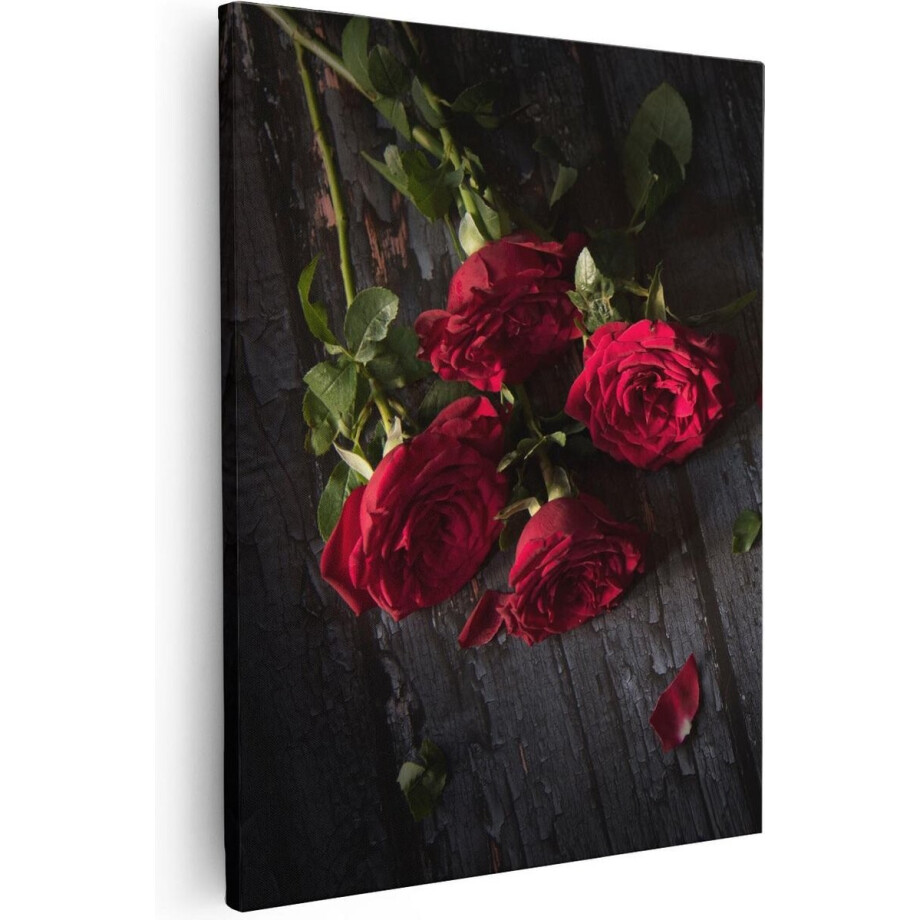 Artaza Canvas Schilderij Rode Rozen Op De Grond - 40x50 - Foto Op Canvas - Canvas Print afbeelding 1