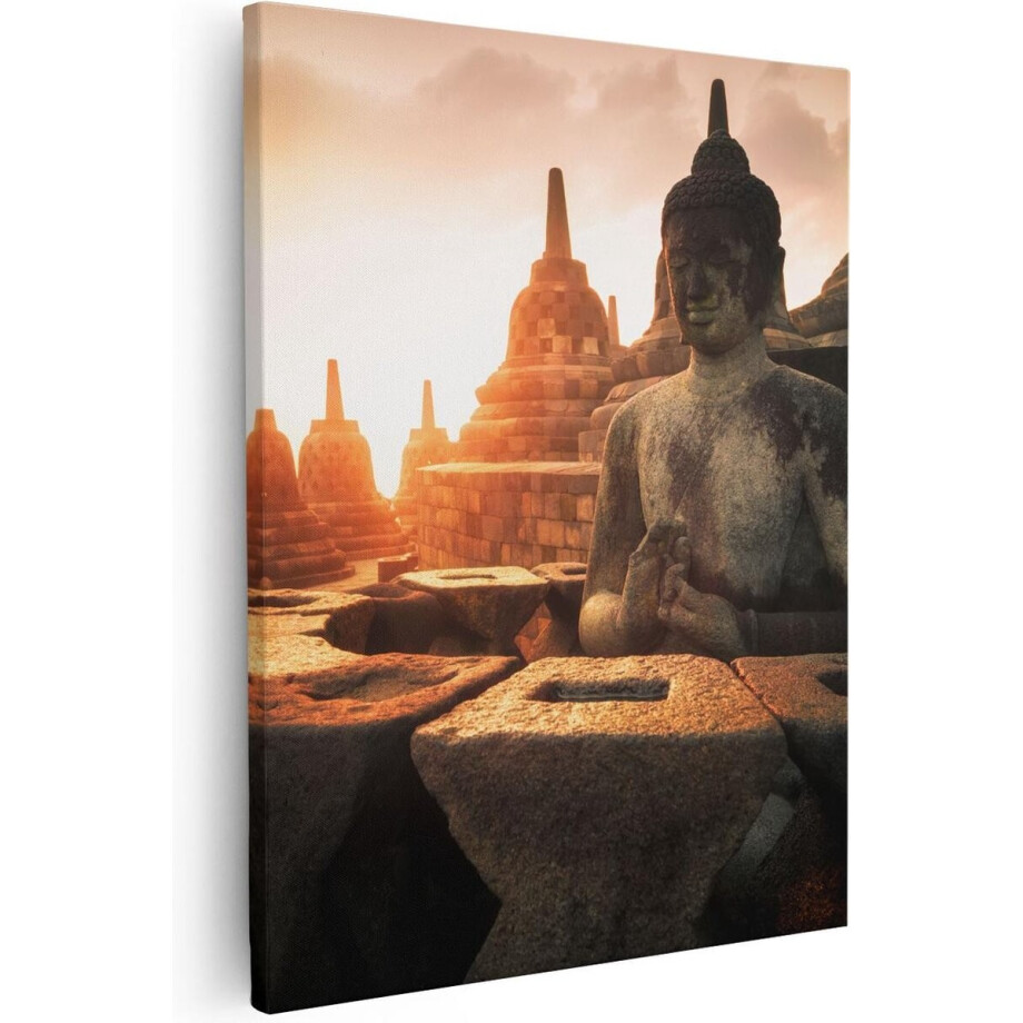 Artaza Canvas Schilderij Boeddha Zonsondergang - 40x50 cm - Wanddecoratie Spiritueel - Muurdecoratie Bali - Kamer Accessoires afbeelding 1
