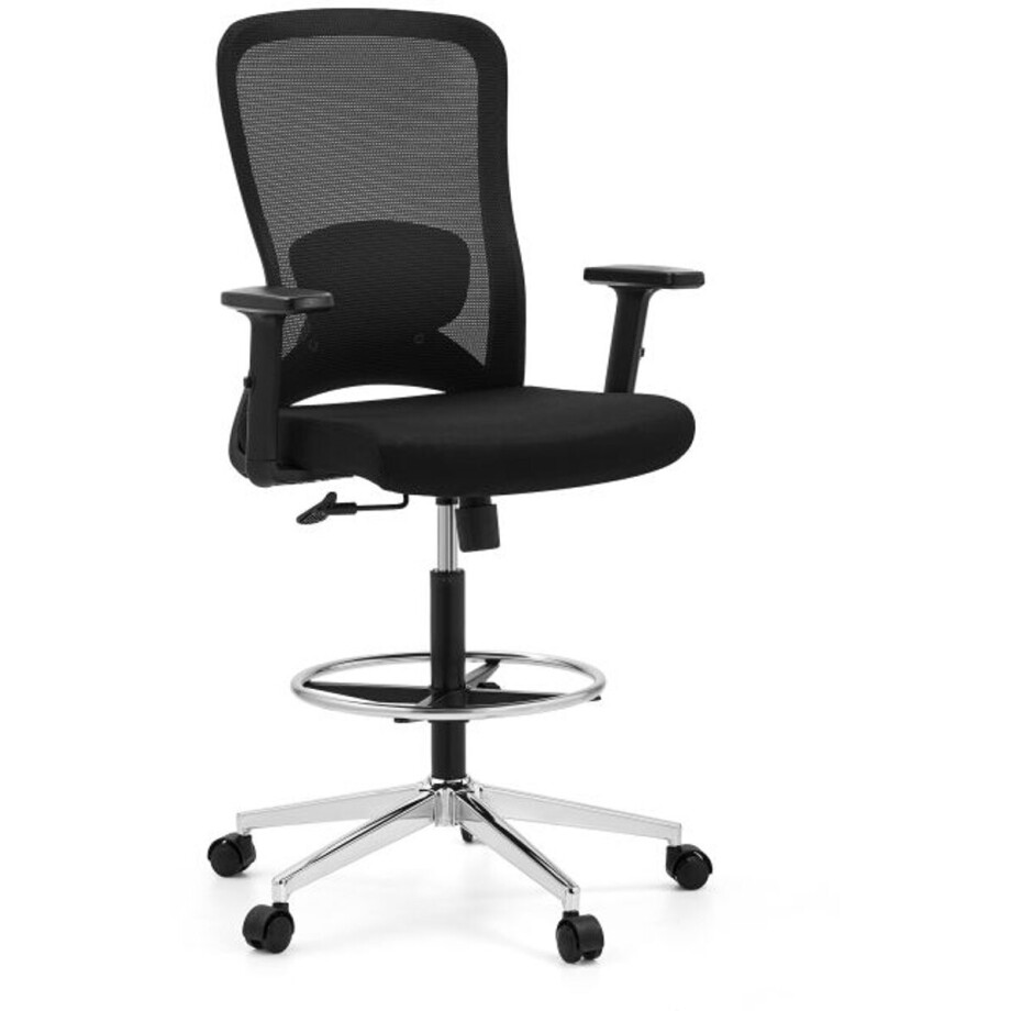 Werkstoel / barkruk TOP WORK 44 Zitting stof / rugleuning gaas zwart hjh OFFICE afbeelding 1